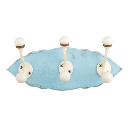 Turquoise Cream Double Loop Ceramic Iron Wooden Hooks